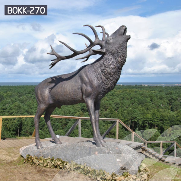 elk carving white deer statue set of 2- Bronze deer/lion ...