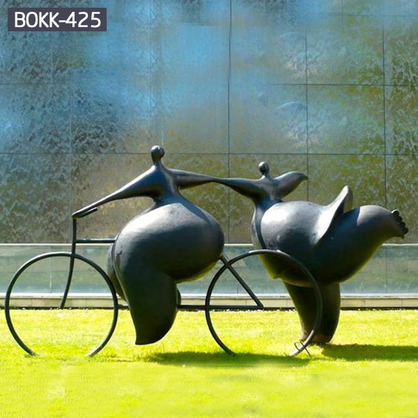 Outdoor lawn ornaments metal art abstract fat figure ride on a bicycle 