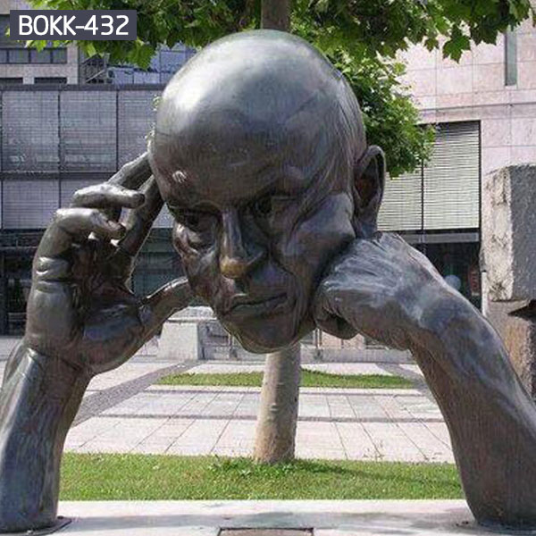 Modern city street decor large man head and hand bronze sculptures for sale